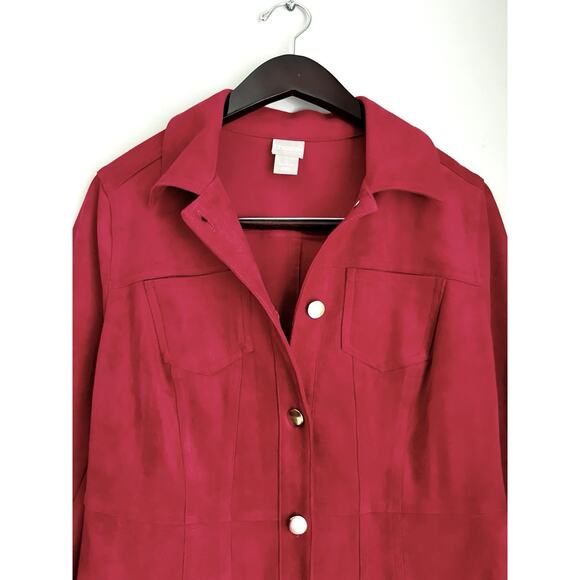 Chico's Faux Suede Peplum Jacket Red Women's Sz 0 US 4/6 Classy Career Lagenlook - Picture 2 of 11